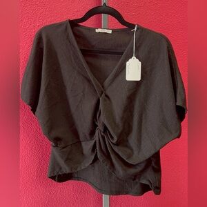 Zara Black Twist-Front V-Neck Blouse